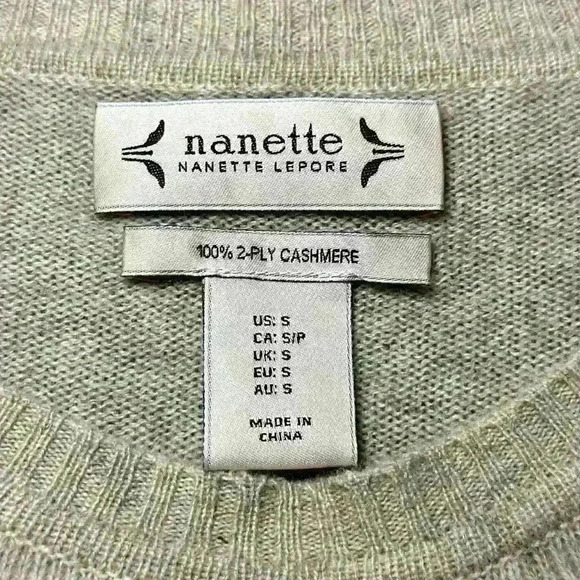 Nanette Lepore 2-Ply 100% Cashmere Knit Crew Neck Beige/Pink Sweater Women Small - Picture 7 of 10
